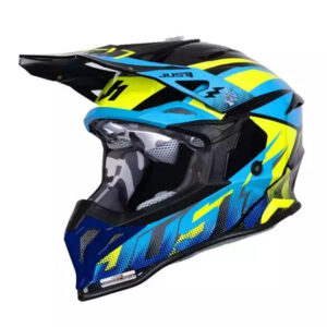 CASCO ENDURO/CROSS JUST ONE J39 REVO BLUE/FLUO YELLOW/BLACK